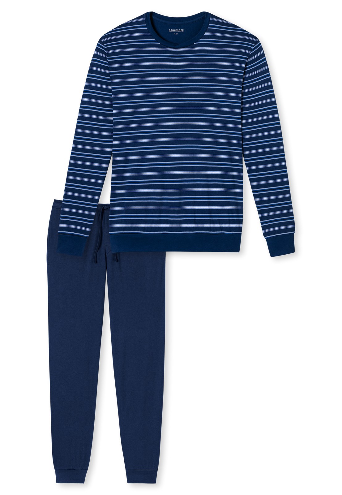 lang royal dunkelblau Pyjama Schiesser Herren Schlafanzug